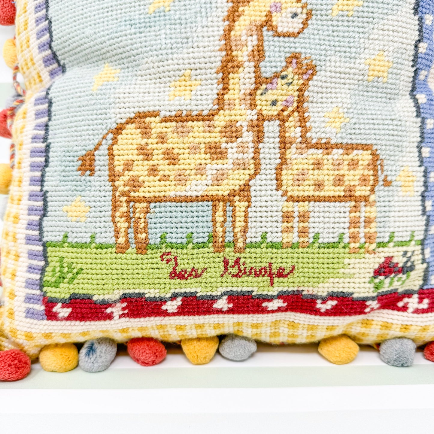Vintage Giraffe Kids Needlepoint Pillow