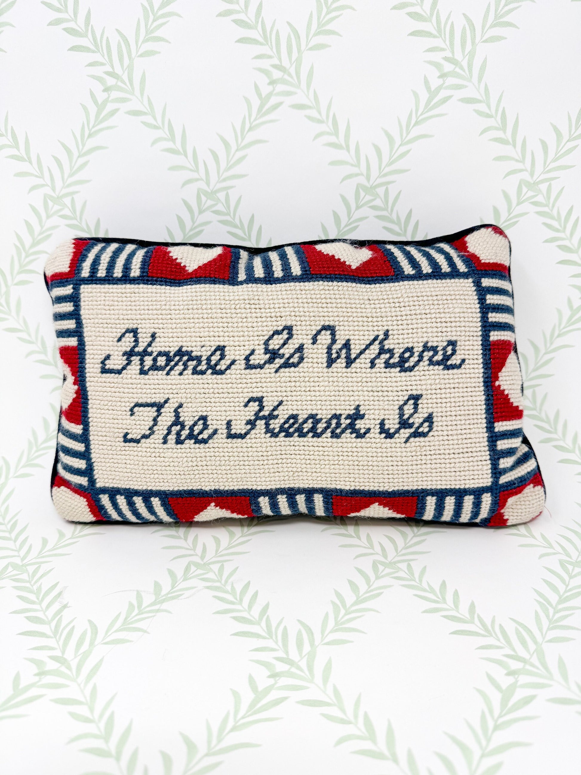 Home Is Where The Heart Is Vintage Needlepoint Pillow