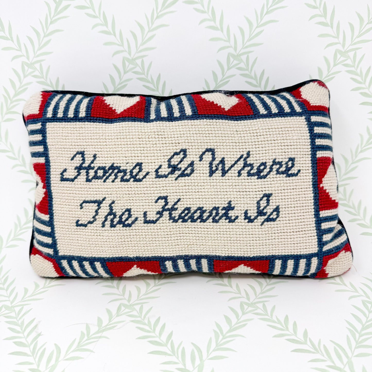 Home Is Where The Heart Is Vintage Needlepoint Pillow