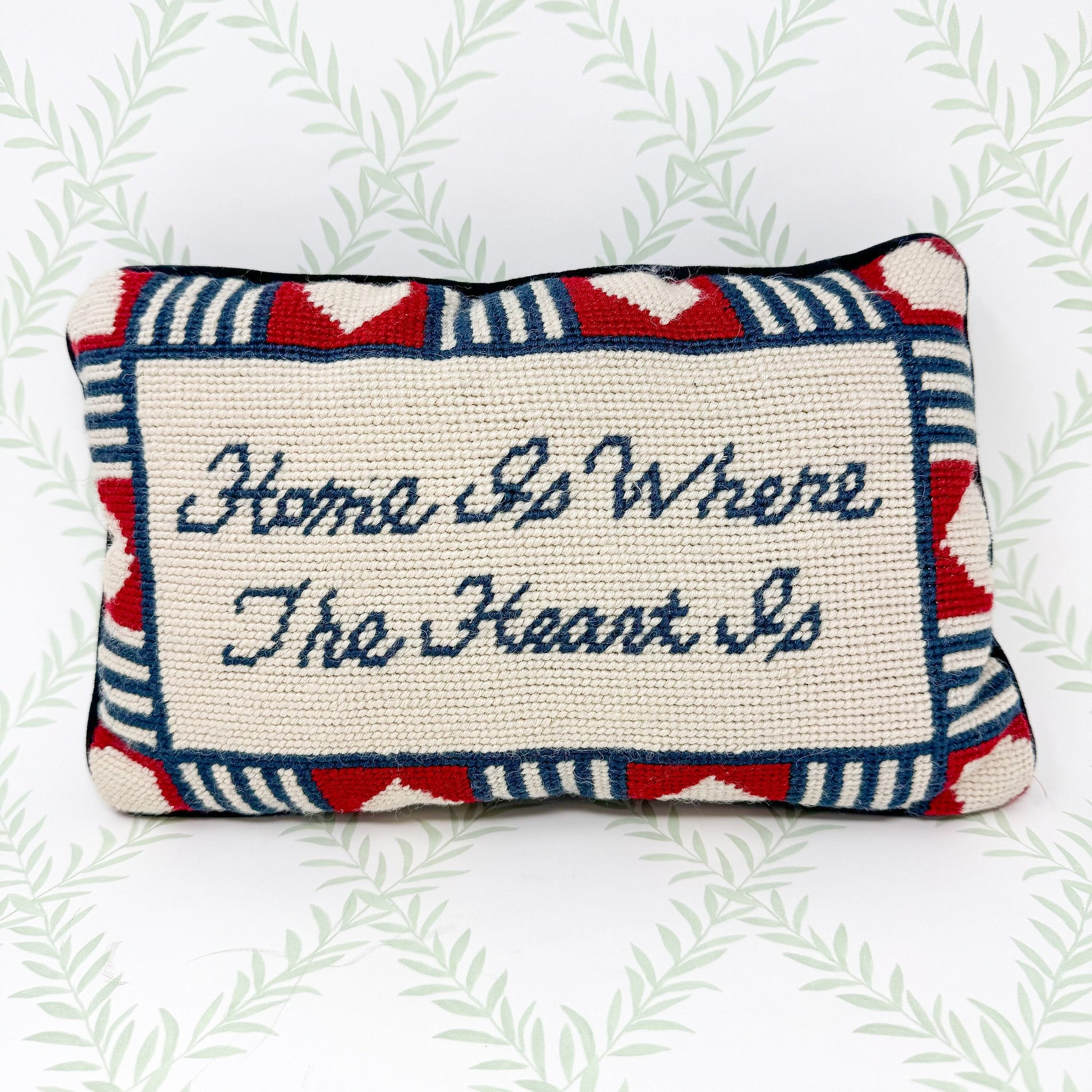 Home Is Where The Heart Is Vintage Needlepoint Pillow